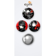 Eymi Design Persona 5 Oyunu Ren Amamiya 3'lü Metal Rozet Seti 58MM Iğneli Buton Çanta Yaka Rozeti