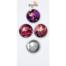 Eymi Design Helluva Blitzo 3'lü Metal Rozet Seti 58MM Iğneli Buton Çanta Yaka Rozeti