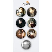 Eymi Design Attack On Titan ( Titana Saldırı) Levi Ackerman Anime ve Mikasa Ackerman Anime 6'lı Metal Rozet Seti 58MM Iğneli Buton Çanta Yaka Rozeti
