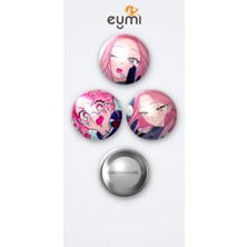 Eymi Design Alien Stage Mizi 3'lü Metal Rozet Seti 58MM Iğneli Buton Çanta Yaka Rozeti
