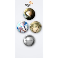 Eymi Design Attack On Titan ( Titana Saldırı) Animesi Armin Anime 3'lü Metal Rozet Seti 58MM Iğneli Buton Çanta Yaka Rozeti
