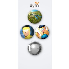 Eymi Design Invincible 3'lü Metal Rozet Seti 58MM Iğneli Buton Çanta Yaka Rozeti