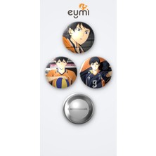 Eymi Design Haikyuu Tobio Kageyama 3'lü Metal Rozet Seti 58MM Iğneli Buton Çanta Yaka Rozeti