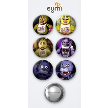 Eymi Design Five Nights At Freddy's Chica The Chicken Oyun ve Bonnie The Bunny Oyun 6'lı Metal Rozet Seti 58MM Iğneli Buton Çanta Yaka Rozeti