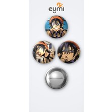 Eymi Design Jojo Animesi Narancia Ghirga 3'lü Metal Rozet Seti 58MM Iğneli Buton Çanta Yaka Rozeti