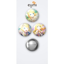 Eymi Design Project Sekaı Kagamine Rin 3'lü Metal Rozet Seti 58MM Iğneli Buton Çanta Yaka Rozeti