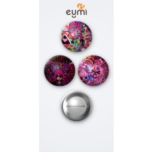 Eymi Design Stomach Book Caroline 3'lü Metal Rozet Seti 58MM Iğneli Buton Çanta Yaka Rozeti