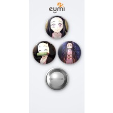 Eymi Design Demon Slayer ( Iblis Keser ) Nezuko Kamado 3'lü Metal Rozet Seti 58MM Iğneli Buton Çanta Yaka Rozeti