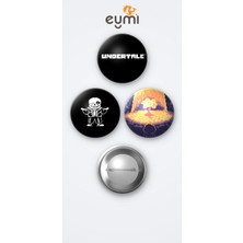 Eymi Design Undertale Oyunu 3'lü Metal Rozet Seti 58MM Iğneli Buton Çanta Yaka Rozeti