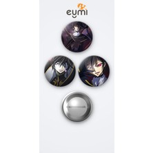 Eymi Design Code Geass: Lelouch Of The Rebellion Lelouch Lamperouge 3'lü Metal Rozet Seti 58MM Iğneli Buton Çanta Yaka Rozeti