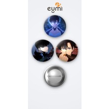 Eymi Design Solo Leveling Sung Jin Woo 3'lü Metal Rozet Seti 58MM Iğneli Buton Çanta Yaka Rozeti