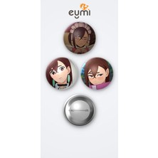 Eymi Design Dandadan Momo Ayase 3'lü Metal Rozet Seti 58MM Iğneli Buton Çanta Yaka Rozeti