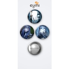 Eymi Design Ölü Gelin ( Corpse Bride ) 3'lü Metal Rozet Seti 58MM Iğneli Buton Çanta Yaka Rozeti