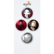 Eymi Design Bungou Stray Dogs Animesi Akutagawa Anime 3'lü Metal Rozet Seti 58MM Iğneli Buton Çanta Yaka Rozeti