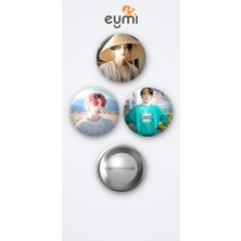 Eymi Design Bts Yoongi 3'lü Metal Rozet Seti 58MM Iğneli Buton Çanta Yaka Rozeti