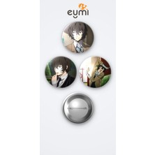 Eymi Design Bungou Stray Dogs Animesi Dazai Anime 3'lü Metal Rozet Seti 58MM Iğneli Buton Çanta Yaka Rozeti