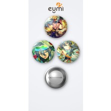 Eymi Design The Ensemble Stars Niki Shiina 3'lü Metal Rozet Seti 58MM Iğneli Buton Çanta Yaka Rozeti