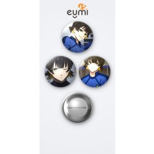 Eymi Design Blue Lock Animesi Bachira 3'lü Metal Rozet Seti 58MM Iğneli Buton Çanta Yaka Rozeti