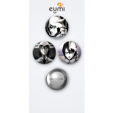 Eymi Design Bleach Animesi Ulquiorra Schiffer 3'lü Metal Rozet Seti 58MM Iğneli Buton Çanta Yaka Rozeti