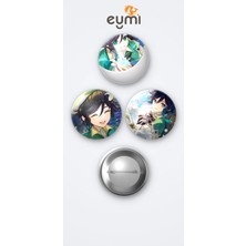 Eymi Design Genshin Impact Oyunu Venti Oyun 3'lü Metal Rozet Seti 58MM Iğneli Buton Çanta Yaka Rozeti