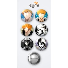 Eymi Design Bleach Ichigo Kurosaki Anime Animasyon ve Ulquiorra Schiffer 6'lı Metal Rozet Seti 58MM Iğneli Buton Çanta Yaka Rozeti