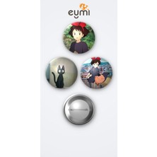 Eymi Design Ghibli Studio Küçük Cadı Kiki Kiki 3'lü Metal Rozet Seti 58MM Iğneli Buton Çanta Yaka Rozeti