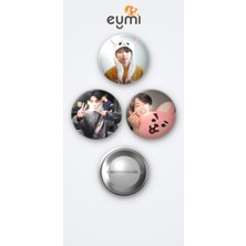 Eymi Design Bts Jeon Jungkook 3'lü Metal Rozet Seti 58MM Iğneli Buton Çanta Yaka Rozeti