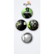 Eymi Design Call Of Duty Oyunu Ghost 3'lü Metal Rozet Seti 58MM Iğneli Buton Çanta Yaka Rozeti