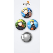 Eymi Design Naruto Animesi Naruto Uzumaki 3'lü Metal Rozet Seti 58MM Iğneli Buton Çanta Yaka Rozeti