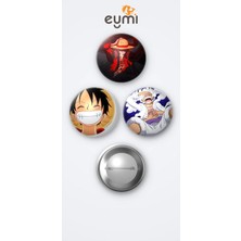 Eymi Design One Piece Luffy 3'lü Metal Rozet Seti 58MM Iğneli Buton Çanta Yaka Rozeti