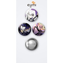 Eymi Design Hazbin Hotel Lute 3'lü Metal Rozet Seti 58MM Iğneli Buton Çanta Yaka Rozeti