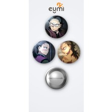Eymi Design Demon Slayer ( Iblis Keser ) Genya 3'lü Metal Rozet Seti 58MM Iğneli Buton Çanta Yaka Rozeti