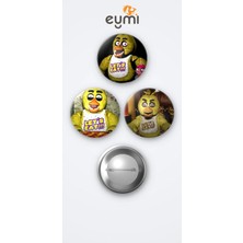 Eymi Design Five Nights At Freddy's Oyunu Chica The Chicken Oyun 3'lü Metal Rozet Seti 58MM Iğneli Buton Çanta Yaka Rozeti