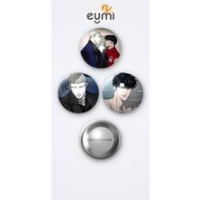 Eymi Design Shutline 3'lü Metal Rozet Seti 58MM Iğneli Buton Çanta Yaka Rozeti