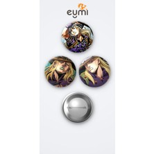 Eymi Design Jojo Animesi Gyro Zeppeli Anime 3'lü Metal Rozet Seti 58MM Iğneli Buton Çanta Yaka Rozeti
