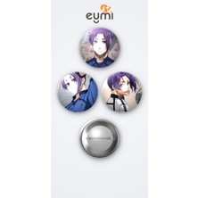 Eymi Design Blue Lock Animesi Mikage 3'lü Metal Rozet Seti 58MM Iğneli Buton Çanta Yaka Rozeti