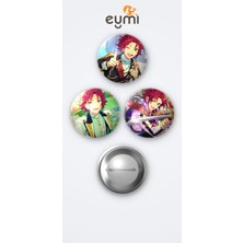 Eymi Design The Ensemble Stars 3'lü Metal Rozet Seti 58MM Iğneli Buton Çanta Yaka Rozeti