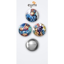 Eymi Design Jojo Animesi Guido Mista 3'lü Metal Rozet Seti 58MM Iğneli Buton Çanta Yaka Rozeti