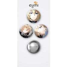 Eymi Design Seraph Of The End Mikaela Hyakuya 3'lü Metal Rozet Seti 58MM Iğneli Buton Çanta Yaka Rozeti