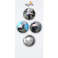 Eymi Design Naruto Animesi Kakashi Hatake 3'lü Metal Rozet Seti 58MM Iğneli Buton Çanta Yaka Rozeti