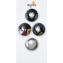Eymi Design Demon Slayer ( Iblis Keser ) Giyu 3'lü Metal Rozet Seti 58MM Iğneli Buton Çanta Yaka Rozeti
