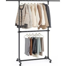 Omrs Store 2 Elbise Askısı, Uzatılabilir, Tekerlekli, Yüksekliği 113-180 Cm, Alt Çubuk Ayarlanabilir, Siyah LLR401B01