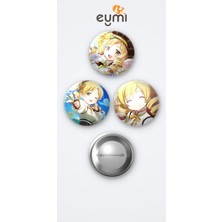 Eymi Design Madoka Magica Animesi Mami Tomoe Anime 3'lü Metal Rozet Seti 58MM Iğneli Buton Çanta Yaka Rozeti