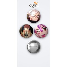 Eymi Design Dandadan Aira Shiratori, Seiko Ayase ve Jiji 3'lü Metal Rozet Seti 58MM Iğneli Buton Çanta Yaka Rozeti