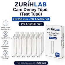 ZURIHLAB Cam Deney Tüpü 25x150 mm - 20 Adetlik Set