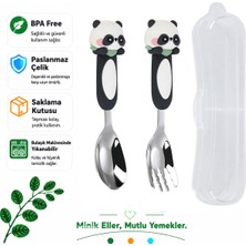 Jojobebek Panda Figürlü Premium Çocuk Bpa Free Paslanmaz Çelik Uçlu Çatal-Kaşık Set