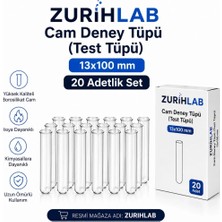 ZURIHLAB Cam Deney Tüpü 13x100 mm - Test Tüpü - 20 Adetlik Set