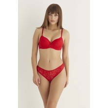 TeOra Store Kırmızı Destekli Slip Külotlu Dantelli Sütyen Takımı 4007