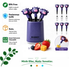 Jojobebek Figürlü Meyve Çatalı Seti 6'lı Paslanmaz Çelik Mini Tatlı Meyve Atıştırmalık Çatalı