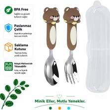 Jojobebek Ayı Figürlü Premium Çocuk Bpa Free Paslanmaz Çelik Uçlu Çatal-Kaşık Set